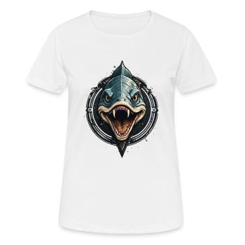 Fischkopf eines Hechtes mit großen Zähnen - Frauen T-Shirt atmungsaktiv - Weiß - Vorne - AI Model Female 172 dark (172cm)