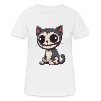 Chat Halloween Drôle Zombie - T-shirt respirant Femme - blanc - Devant - AI Model Female 172 dark (172cm)