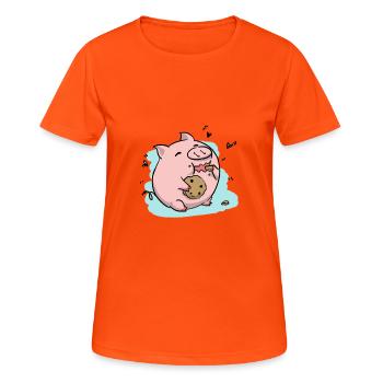 Biscuit pig - Women's Breathable T-Shirt - neon orange - Front - AI Model Female 172 dark (172cm)