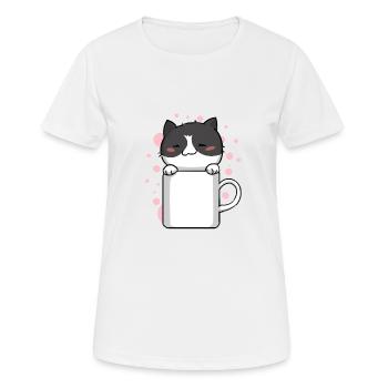 Katze Miezekatze Kaffe Kawaii Niedlich - Frauen T-Shirt atmungsaktiv - Weiß - Vorne - AI Model Female 172 dark (172cm)