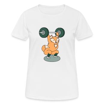 Renard lors de l’haltérophilie avec haltères longs - T-shirt respirant Femme - blanc - Devant - AI Model Female 172 dark (172cm)