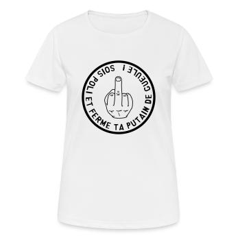 Ferme ta Gueule / Humour / Insulte / Doigt Insulte - T-shirt respirant Femme - blanc - Devant - AI Model Female 172 dark (172cm)