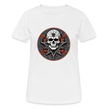 Verzierter Skull und Pentagramm im Gothic Stil - Frauen T-Shirt atmungsaktiv - Weiß - Vorne - AI Model Female 172 dark (172cm)