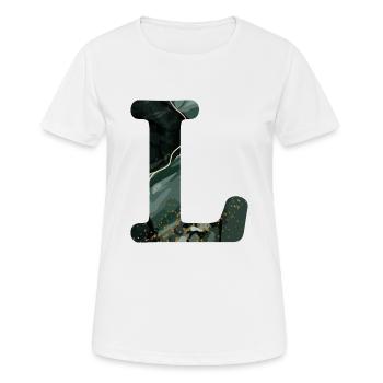 Lettre l marbré vert - T-shirt respirant Femme - blanc - Devant - AI Model Female 172 dark (172cm)