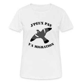 Je peux pas y'a migration chasse pigeons palombe - T-shirt respirant Femme - blanc - Devant - AI Model Female 172 dark (172cm)