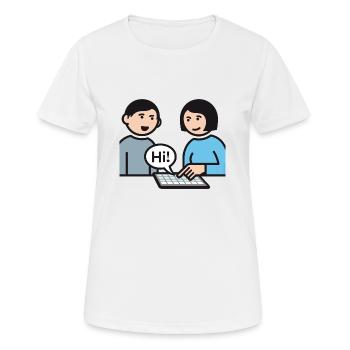 Hi! sagen mit Talker – Frau hell - Frauen T-Shirt atmungsaktiv - Weiß - Vorne - AI Model Female 172 dark (172cm)