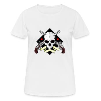 Skull mit Waffen - Frauen T-Shirt atmungsaktiv - Weiß - Vorne - AI Model Female 172 dark (172cm)