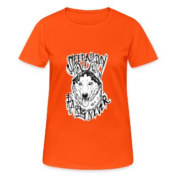 Husky - sleep all day, party never! - Frauen T-Shirt atmungsaktiv - Neonorange - Vorne - AI Model Female 172 dark (172cm)