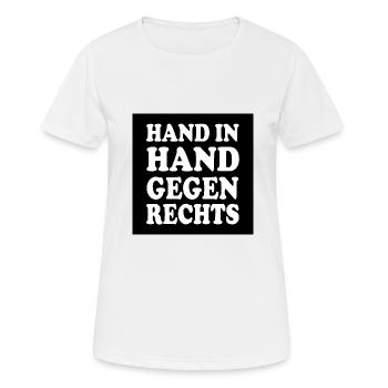 Hand in hand gegen rechts - Frauen T-Shirt atmungsaktiv - Weiß - Vorne - AI Model Female 172 dark (172cm)