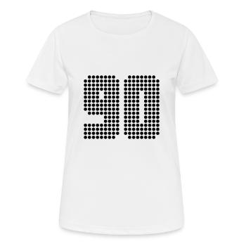 90 - Frauen T-Shirt atmungsaktiv - Weiß - Vorne - AI Model Female 172 dark (172cm)