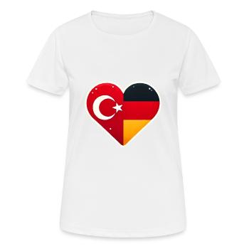 TürkischDeutsche Herzflagge Einheit - Frauen T-Shirt atmungsaktiv - Weiß - Vorne - AI Model Female 172 dark (172cm)