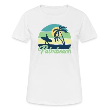 Surfboard surfing surfer Palm Beach palm trees beach - Women's Breathable T-Shirt - white - Front - AI Model Female 172 dark (172cm)
