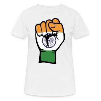 Symbole de la main du poing du drapeau de l’Inde - T-shirt respirant Femme - blanc - Devant - AI Model Female 172 dark (172cm)