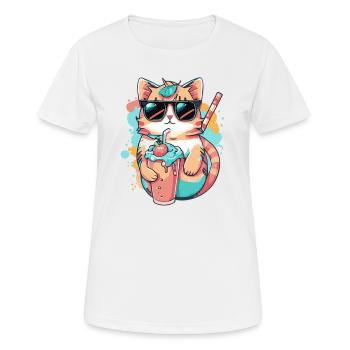 Design rafraîchissant : un chat avec des lunettes de soleil - T-shirt respirant Femme - blanc - Devant - AI Model Female 172 dark (172cm)