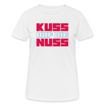 Kuss auf die Nuss - Frauen T-Shirt atmungsaktiv - Weiß - Vorne - AI Model Female 172 dark (172cm)