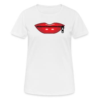 Mund Reißverschluss - Frauen T-Shirt atmungsaktiv - Weiß - Vorne - AI Model Female 172 dark (172cm)