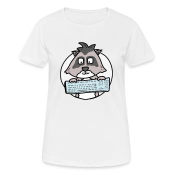 Waschbär mit Tastatur / Büro / Computer Nerd - Frauen T-Shirt atmungsaktiv - Weiß - Vorne - AI Model Female 172 dark (172cm)