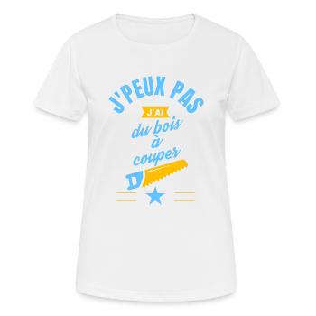 J peux pas j ai du bois à couper bleu jaune - T-shirt respirant Femme - blanc - Devant - AI Model Female 172 dark (172cm)