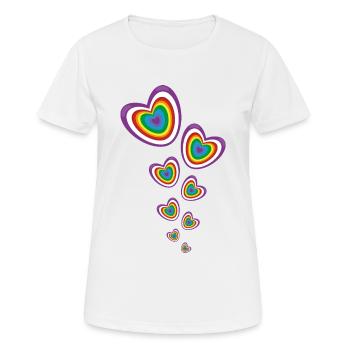 Regenbogen Herzen sehr wild und sehr lieb. - Frauen T-Shirt atmungsaktiv - Weiß - Vorne - AI Model Female 172 dark (172cm)