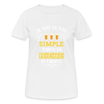 je suis un mec simple j'aime la bière et l'apéro - T-shirt respirant Femme - blanc - Devant - AI Model Female 172 dark (172cm)