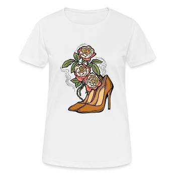 High heels shoes with rose flower. Romantic style. - Women's Breathable T-Shirt - white - Front - AI Model Female 172 dark (172cm)