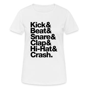 Kick Beat Snare Clap Hi Hat Crash schwarz - Frauen T-Shirt atmungsaktiv - Weiß - Vorne - AI Model Female 172 dark (172cm)