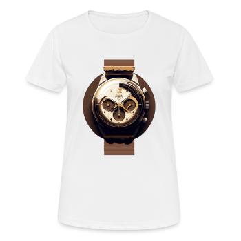 Sporty wristwatch as chrono with leather strap - Women's Breathable T-Shirt - white - Front - AI Model Female 172 dark (172cm)