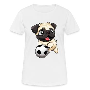 Mops im Fußballfieber: Star auf dem Spielfeld - Frauen T-Shirt atmungsaktiv - Weiß - Vorne - AI Model Female 172 dark (172cm)