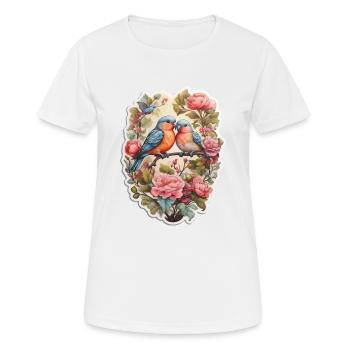 Deux tourtereaux assis sur un as en forme de cœur - T-shirt respirant Femme - blanc - Devant - AI Model Female 172 dark (172cm)
