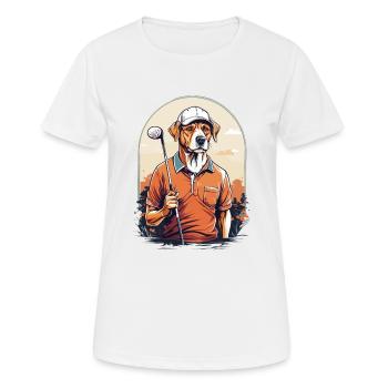 Hund Golfer Golfspieler Design Streetwear - Frauen T-Shirt atmungsaktiv - Weiß - Vorne - AI Model Female 172 dark (172cm)