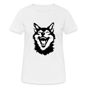 Image de Loup qui rit - Loup qui rit streetart - T-shirt respirant Femme - blanc - Devant - AI Model Female 172 dark (172cm)