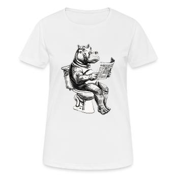 Lachendes Nilpferd mit Zeitung - Frauen T-Shirt atmungsaktiv - Weiß - Vorne - AI Model Female 172 dark (172cm)