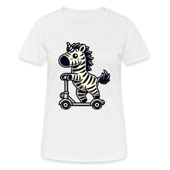 Zebra on scooter whimsical and funny - Women's Breathable T-Shirt - white - Front - AI Model Female 172 dark (172cm)