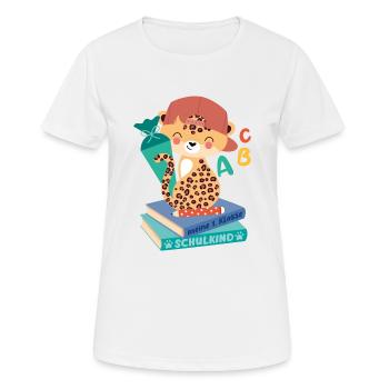 Léopard avec cône d’école pile de livres écolier - T-shirt respirant Femme - blanc - Devant - AI Model Female 172 dark (172cm)