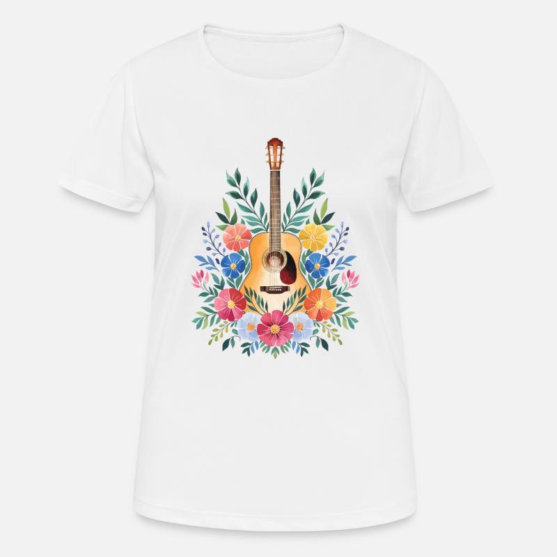 Floral Guitar Harmony - Women's Breathable T-Shirt - white