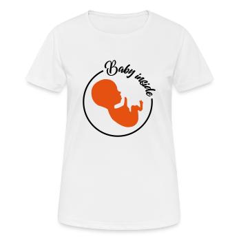 bébé inside | grossesse enceinte inside mom - T-shirt respirant Femme - blanc - Devant - AI Model Female 172 dark (172cm)