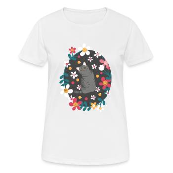 American Shorthair Cat and Flowers - Noir - T-shirt respirant Femme - blanc - Devant - AI Model Female 172 dark (172cm)