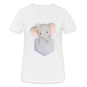 Elefant in Tasche mit Blume - Frauen T-Shirt atmungsaktiv - Weiß - Vorne - AI Model Female 172 dark (172cm)