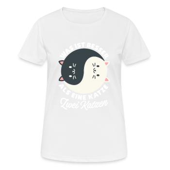 Was ist besser als eine Katze zwei Katzen Kätzchen - Frauen T-Shirt atmungsaktiv - Weiß - Vorne - AI Model Female 172 dark (172cm)