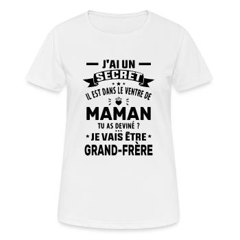 Secret Cadeau Annonce Grossesse Grand-Frère - T-shirt respirant Femme - blanc - Devant - AI Model Female 172 dark (172cm)