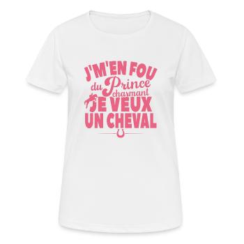 Je M'en Fou Du Prince Charmant Je Veux Un Cheval - T-shirt respirant Femme - blanc - Devant - AI Model Female 172 dark (172cm)