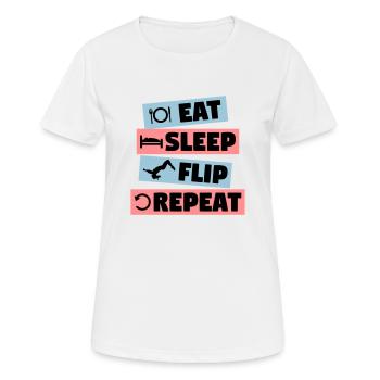 Gymnastics - eat, sleep, flip, repeat - Frauen T-Shirt atmungsaktiv - Weiß - Vorne - AI Model Female 172 dark (172cm)