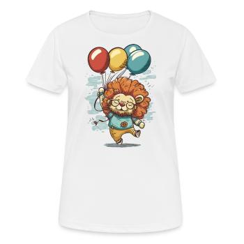 Whimsical Flight: Lion with Balloons - Women's Breathable T-Shirt - white - Front - AI Model Female 172 dark (172cm)