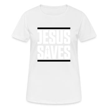 jesus saves - Women's Breathable T-Shirt - white - Front - AI Model Female 172 dark (172cm)