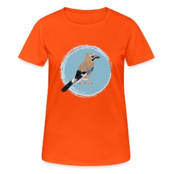Eichelhäher / Eurasian Jay II - Frauen T-Shirt atmungsaktiv - Neonorange - Vorne - AI Model Female 172 dark (172cm)