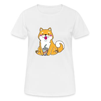 shiba inu avec gobelet en papier - T-shirt respirant Femme - blanc - Devant - AI Model Female 172 dark (172cm)