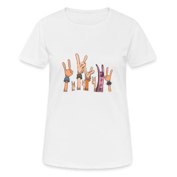 Metal Hände oben in der Luft - Frauen T-Shirt atmungsaktiv - Weiß - Vorne - AI Model Female 172 dark (172cm)