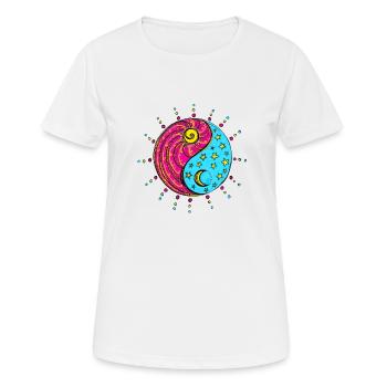 Yin Yang, soleil, lune, étoiles, symbole chinois - T-shirt respirant Femme - blanc - Devant - AI Model Female 172 dark (172cm)