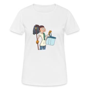 Femme de ménage avec une vadrouille et un seau - T-shirt respirant Femme - blanc - Devant - AI Model Female 172 dark (172cm)