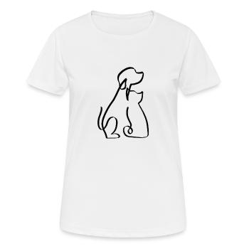One line dog and cat black - Women's Breathable T-Shirt - white - Front - AI Model Female 172 dark (172cm)